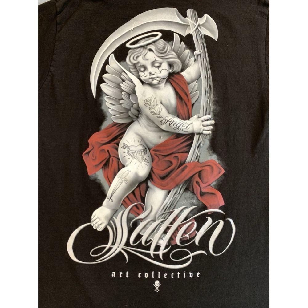 Sullen Art Collective T-Shirt Men's Size M Black Angel Baby Tattoo Graphic Tee - Picture 4 of 5